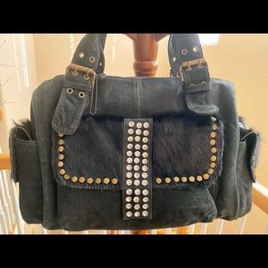 100% real leather Suede rhinestones bag!